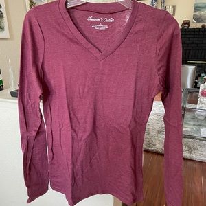 Long Sleeve Plum Purple V-Neck Tee